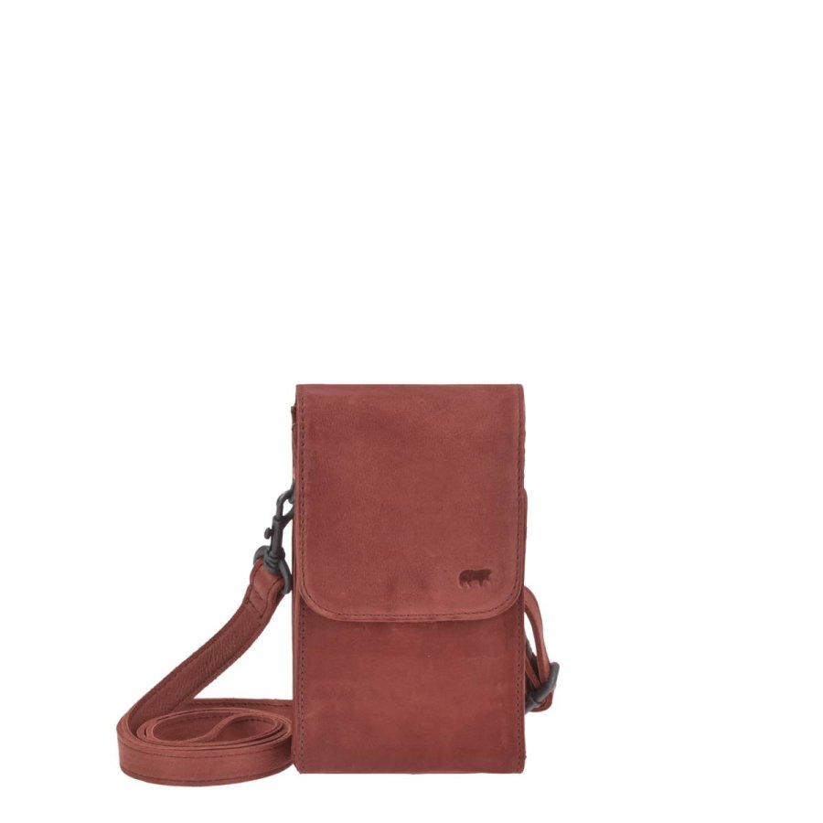Bear Design Handytasche Leder zum Umhängen 'Robbie', Handy-Umhängetasche, Damen, mit Gürtelschlaufe, als Crossover Tasche, red (dunkles rot)