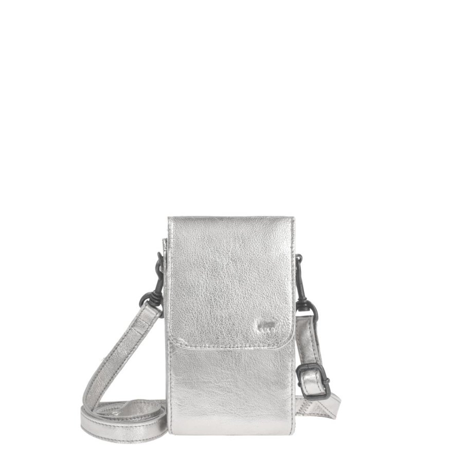 Bear Design Handytasche Leder zum Umhängen 'Robbie', Handy-Umhängetasche, Damen, mit Gürtelschlaufe, als Crossover Tasche, silver (metallic silber)