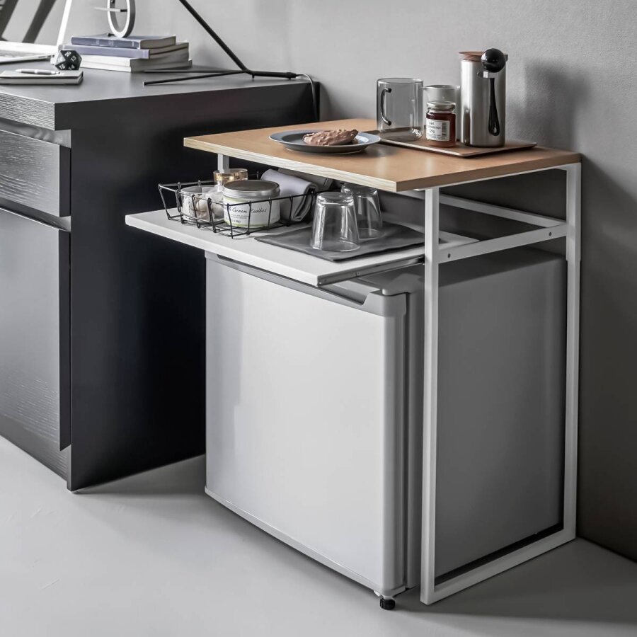 Yamazaki Beistelltisch Ausziehplatte Tower – Metall weiß. Helle Akzente und funktionale Erweiterung für Ihr modernes Wohn- oder Schlafzimmer.