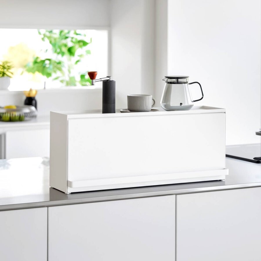 Yamazaki Küchenregal Organizer Arbeitsplatte 60x25x17cm Metall weiß 1452. Halbgeschlossenes Design für eine aufgeräumte Optik in der Küche.
