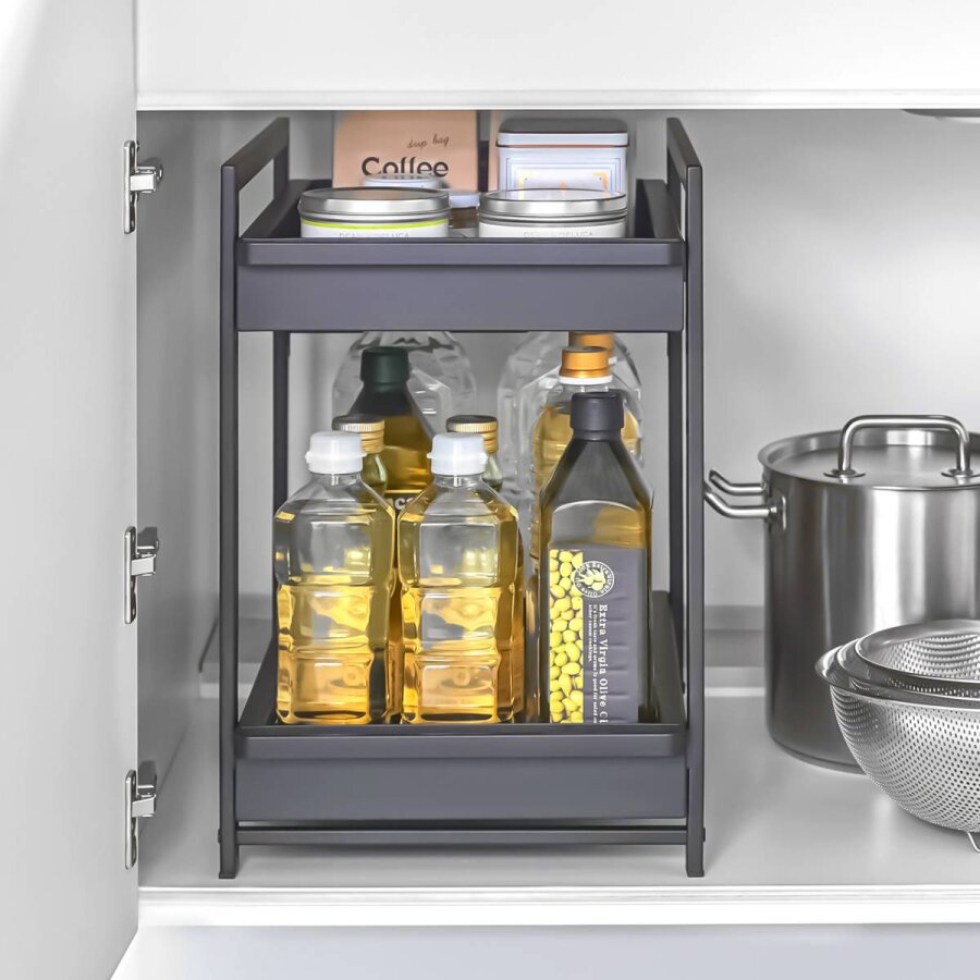 Küchenschrank Organizer Regal ausziehbar Metall 30x45x42cm schwarz | Küchenregal Yamazaki Home