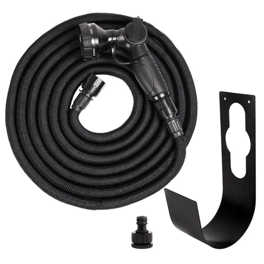 Garten-Schlauch Set 15m 'Deluxe' schwarz mit Multibrause Sprühkopf, schwedisches Design für den Garten BY BENSON