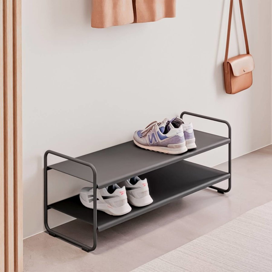 Schuhregal 80x33x33cm Metall schwarz 'A-Collection' mit 2 Ebenen Schuhablage schmales Regal für Schuhe ZONE DENMARK