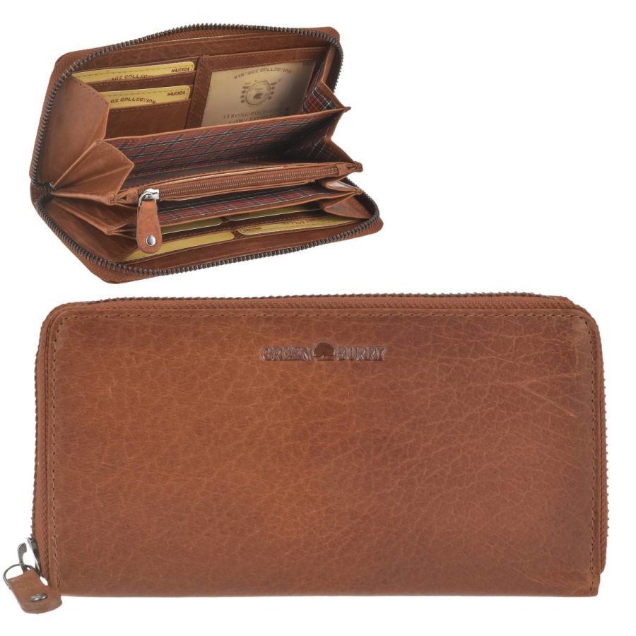 Geldbörse Leder 19x10cm mit Reißverschluss Langbörse 'House of Norway' naturbraun Damen Portemonnaie Geldbeutel lang GREENBURRY
