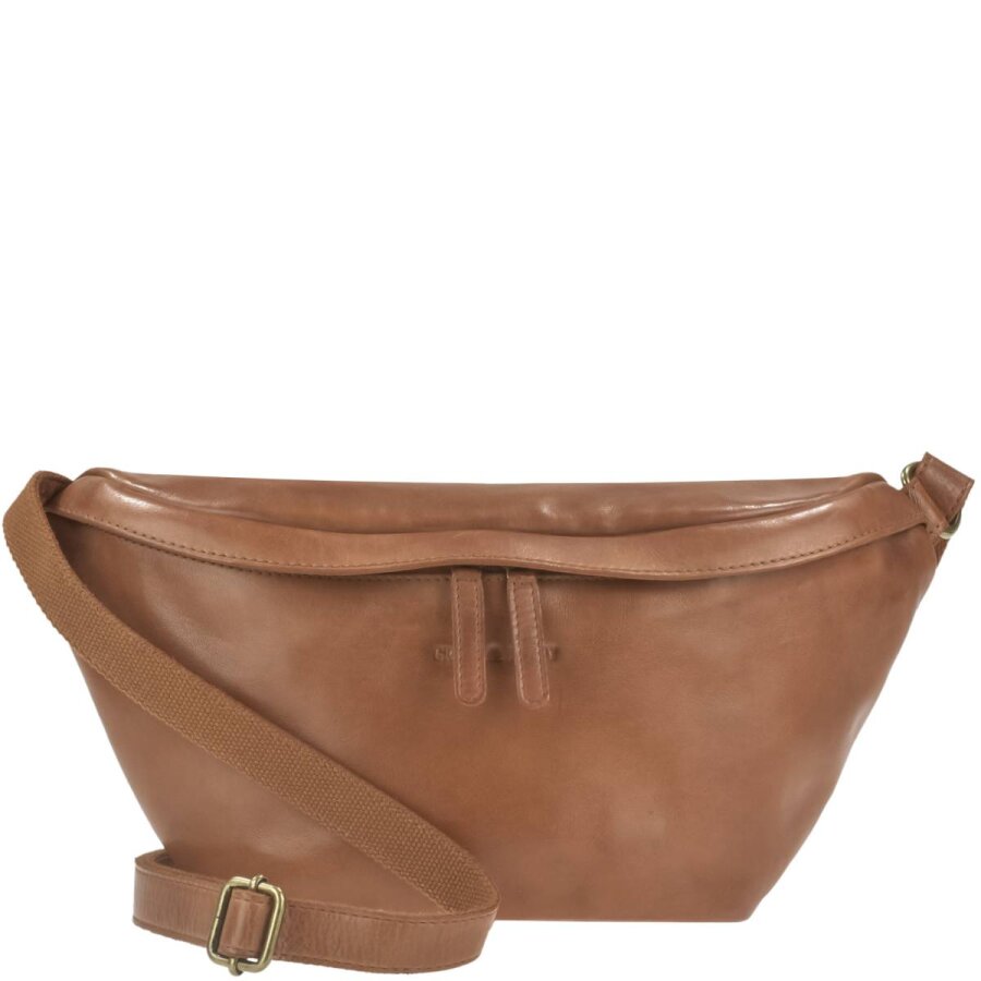 Greenburry Crossbody Bag sicher als Brusttasche Colombiana – Leder nougat. Große Damen Schultertasche für maximale Sicherheit und Ordnung im Alltag.
