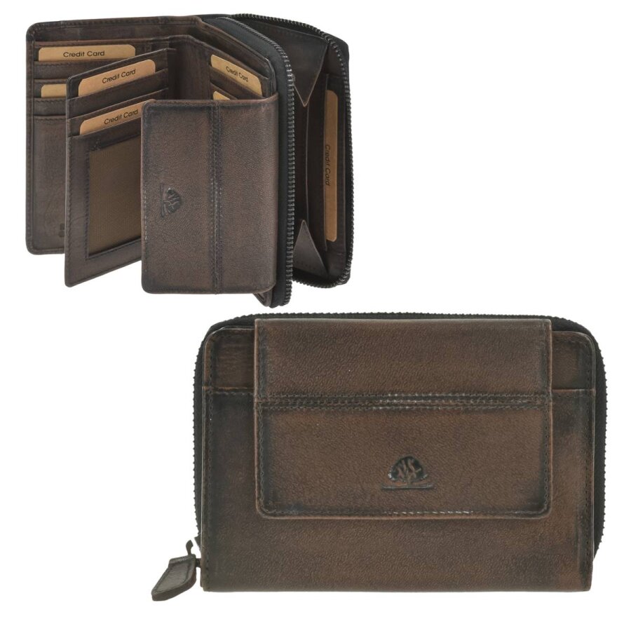 Greenburry Geldbörse Leder 10x13cm kompaktes Damen-Portemonnaie 'Destressed'