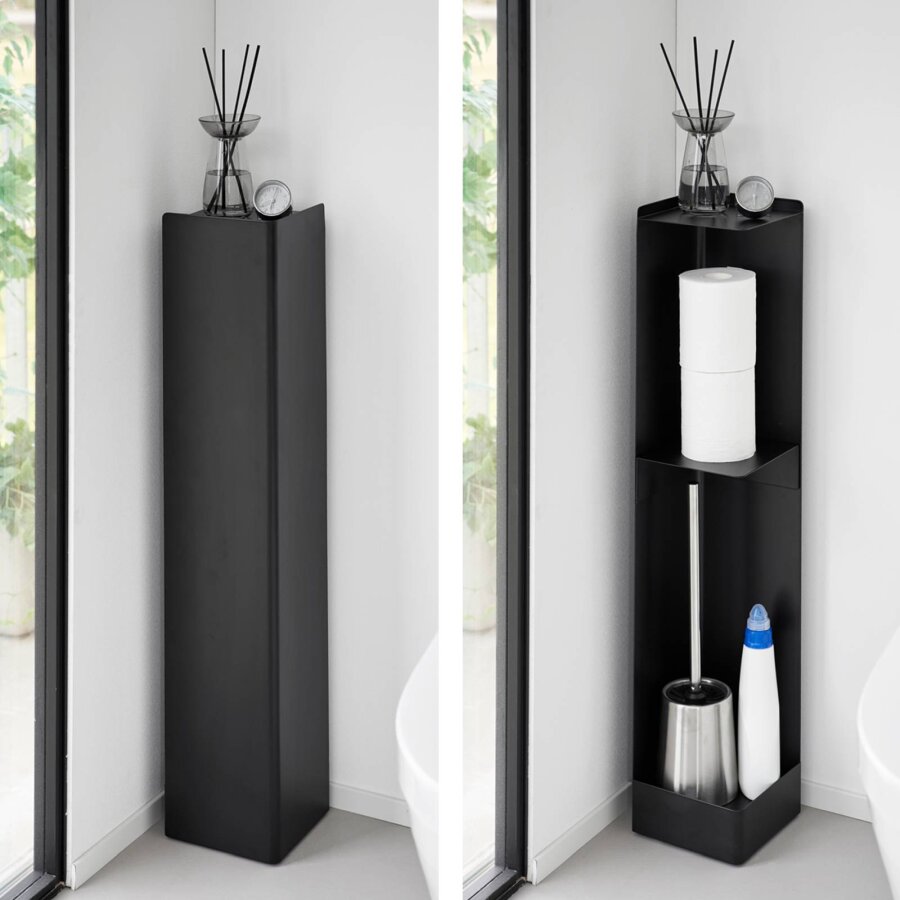 Yamazaki Toilettenpapier Aufbewahrung Design 16x16x80cm stehend auf Rollen 'Tower' schwarz