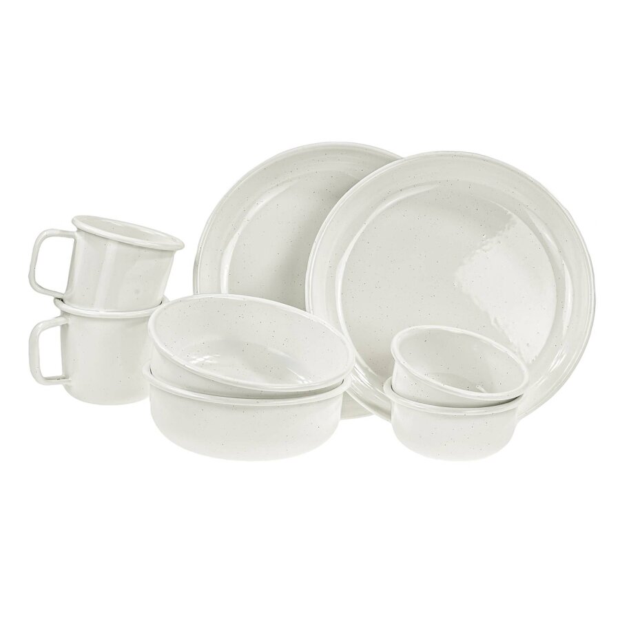 Geschirrset 8-teilig für 2 Personen Metall soft white | Barebones Rolled Emaille Set Teller Schalen Becher Outdoor Camping Picknick langlebig.