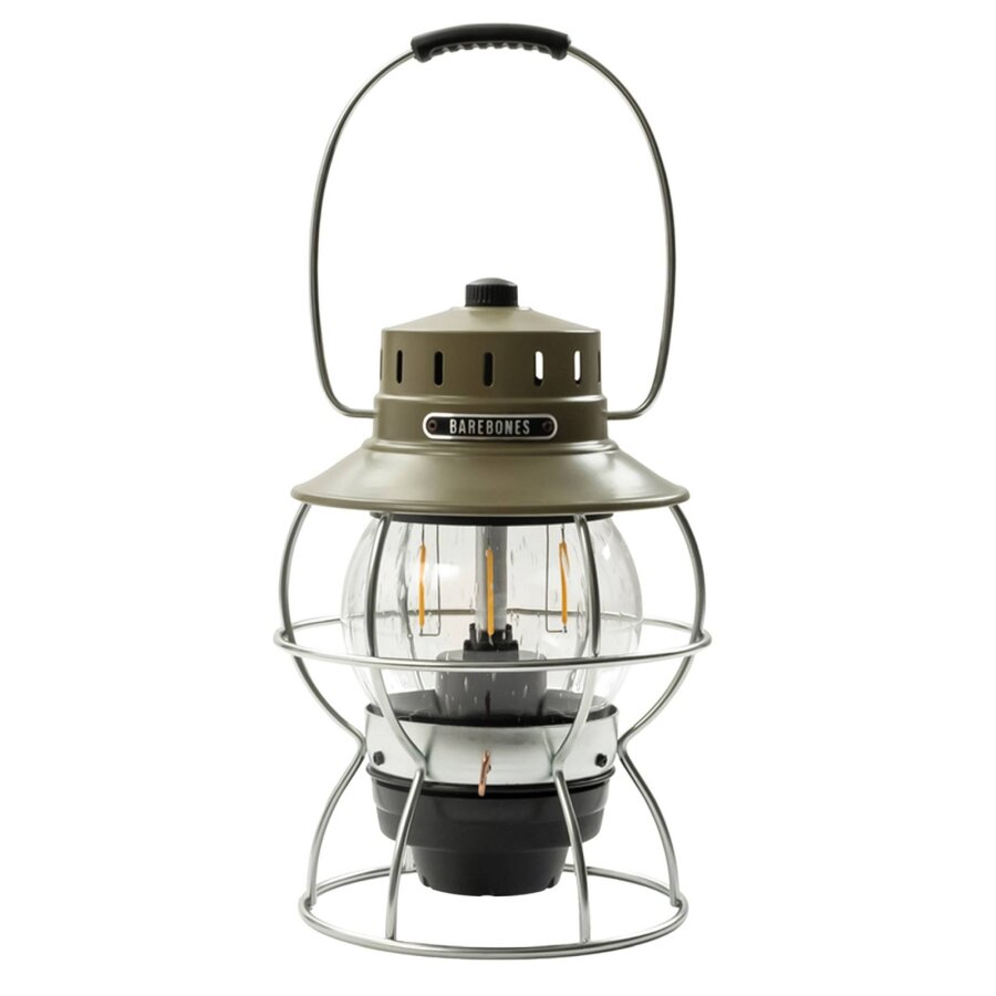 LED-Laterne dimmbar & aufladbar Metall olive 15x33cm | Barebones Railroad Lantern Vintage Akku Lampe warmweiß Outdoor Beleuchtung für Camping.