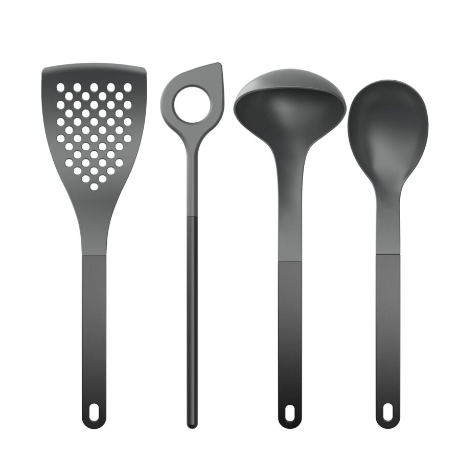 Küchenhelfer-Set 4-teilig pfannenschonend Nylon schwarz 220°C | Rosti New Optima Kochbesteck-Set hitzebeständig für beschichtete Pfannen und Töpfe.