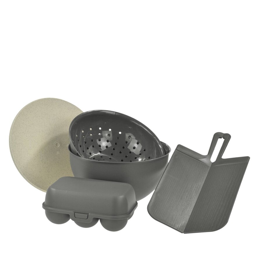 Küchenhelfer-Set 5-teilig platzsparend & nachhaltig Kunststoff ash grey 22x21cm | Koziol Aarhus Organizer für Camper und kleine Van-Küchen Zubehör.