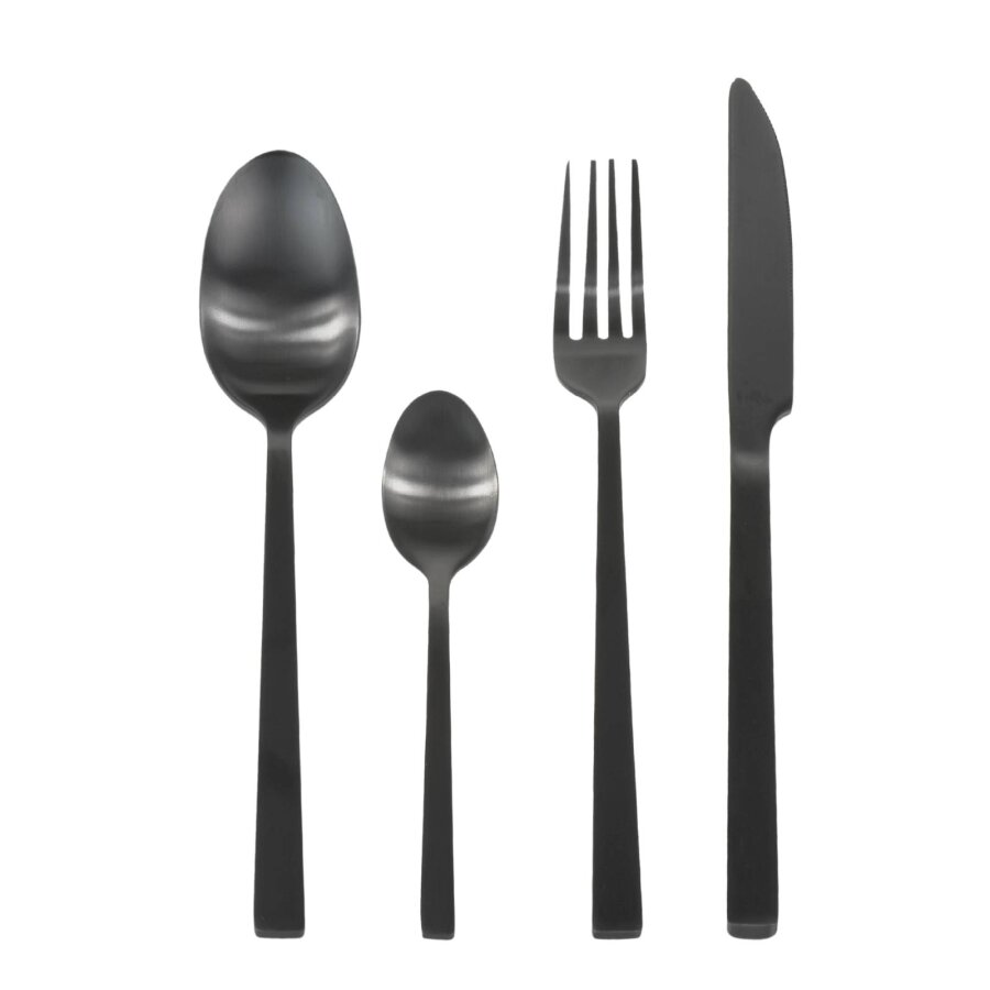 Besteckset Camping 16-teilig Metall schwarz matt 16 Teile | Berger Besteckset Vanlife Outdoor Geschirr spülmaschinenfest für Wohnmobil & Camper.