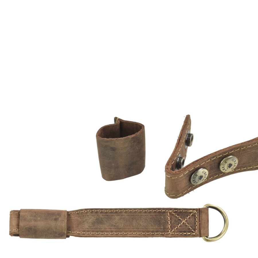 Gurtverlängerung mit Druckknopf-Verschluss aus Leder antikbraun im Universalformat | Greenburry. Zubehör erweitert den Trageriemen Ihrer Taschen.