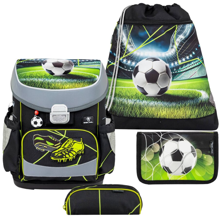 Belmil Schulranzen Set MINI FIT 4tlg. für kleinere Kinder Champion`s Kick (Motiv: Fussball)