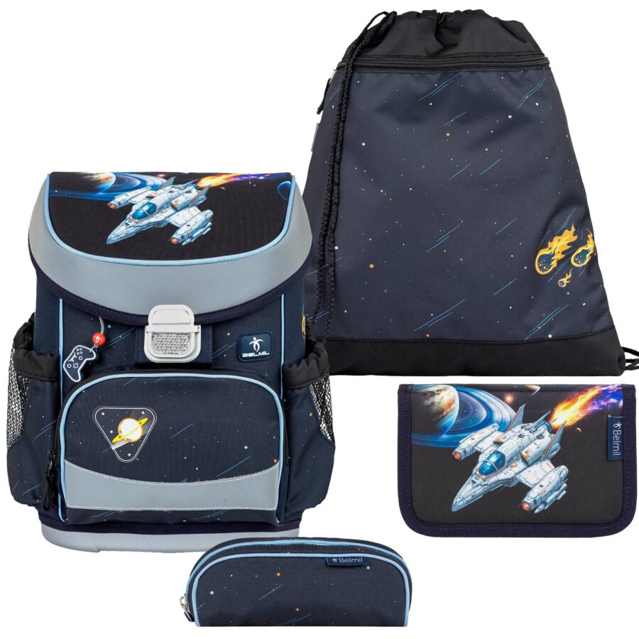 Belmil Schulranzen Set MINI FIT 4tlg. für kleinere Kinder Orion (Motiv: Weltraum)
