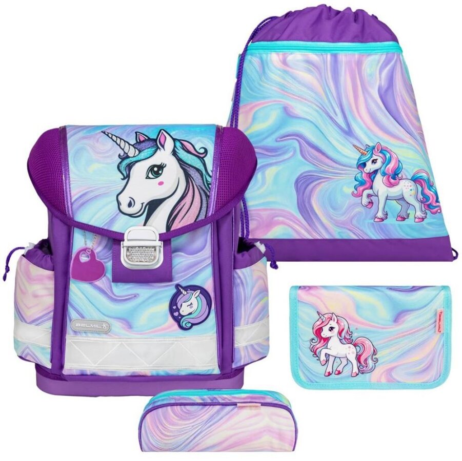 Belmil Schulranzen Set Mädchen Unicorn Dream (Motiv: Einhorn) 'Classy', ab 1.Klasse Grundschule