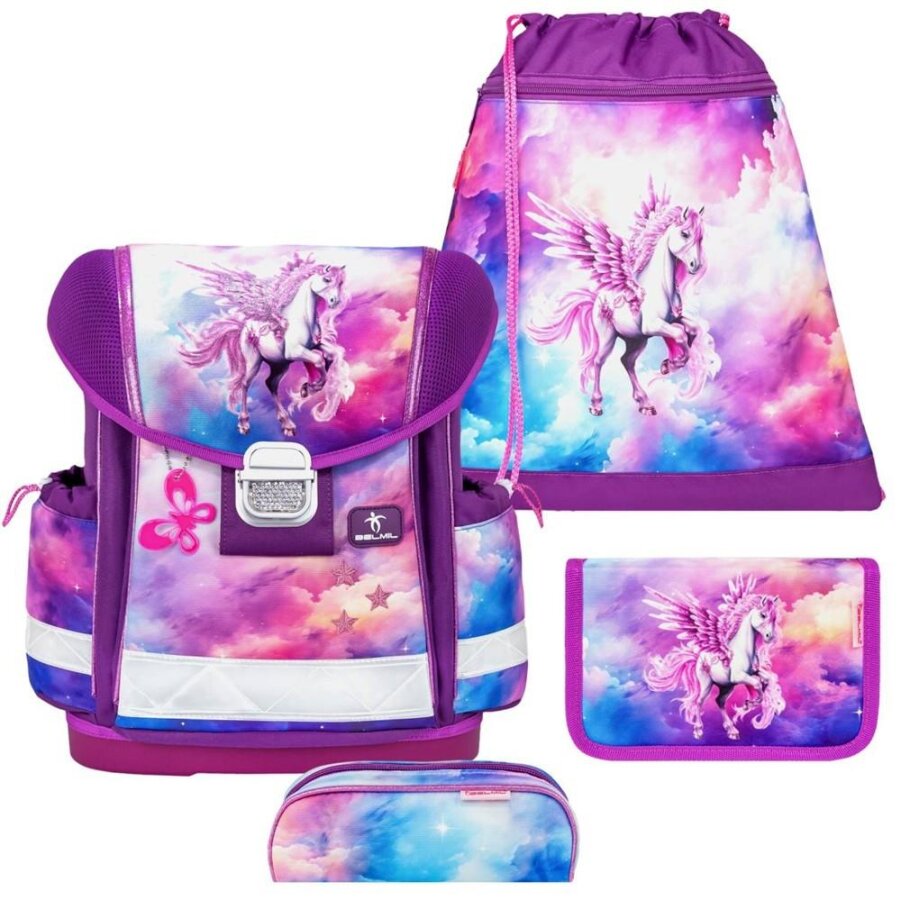 Belmil Schulranzen Set Mädchen Pegasus (Motiv: Pferd mit Flügeln) 'Classy', ab 1.Klasse Grundschule