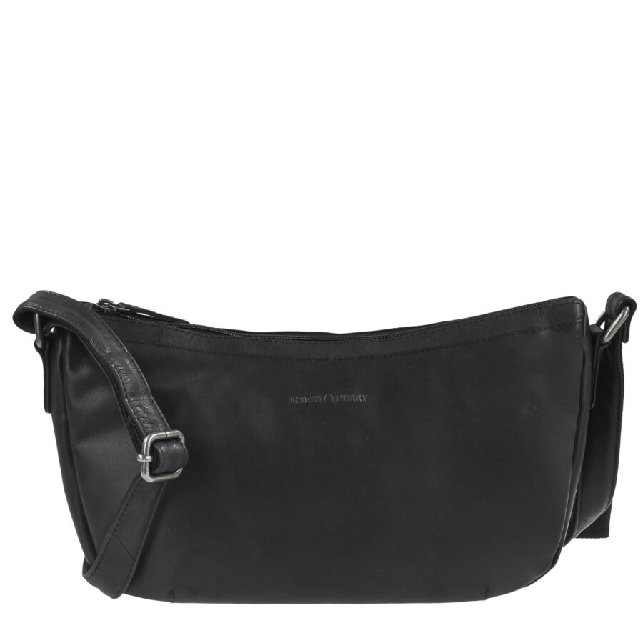 Crossbody Half Moon Bag Leder schwarz | Greenburry Fiorentina Schultertasche aus Ziegenleder. Dezente Umhängetasche für Damen und Herren.