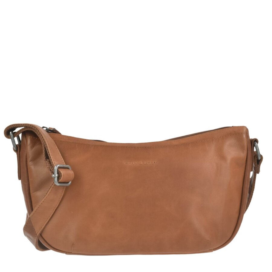 Crossbody Half Moon Bag Leder tan | Greenburry Fiorentina Schultertasche aus Ziegenleder. Kompakter Organizer in warmem Braun für unterwegs.