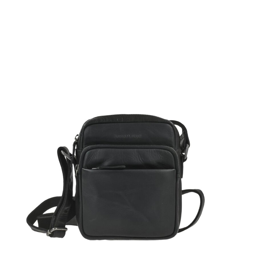 Umhängetasche aus gewachstem Ziegenleder in schwarz Fiorentina | Greenburry. Elegante Schultertasche mit mehreren praktischen Reißverschlussfächern.