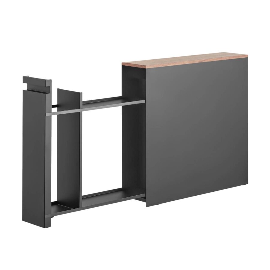 Yamazaki Auszieh-Regal schwarz mit Holzablage | Japandi Style Badezimmer