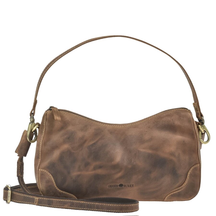 Handtasche Damen Schultergurt Leder antikbraun 30x16cm Vintage | Ein organisierter Begleiter aus naturbelassenem Leder für Alltag und Beruf | Greenbur