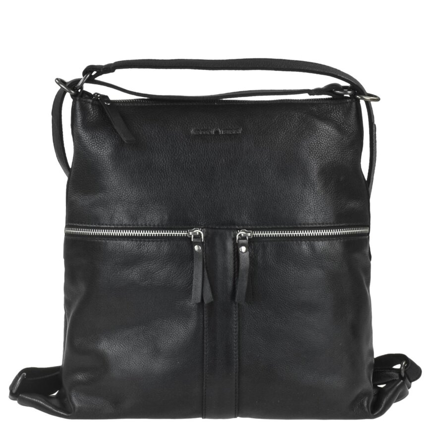 Greenburry Damen Rucksack-Tasche 2-in-1 Funktion Hobo Backpack Colombiana – Leder schwarz