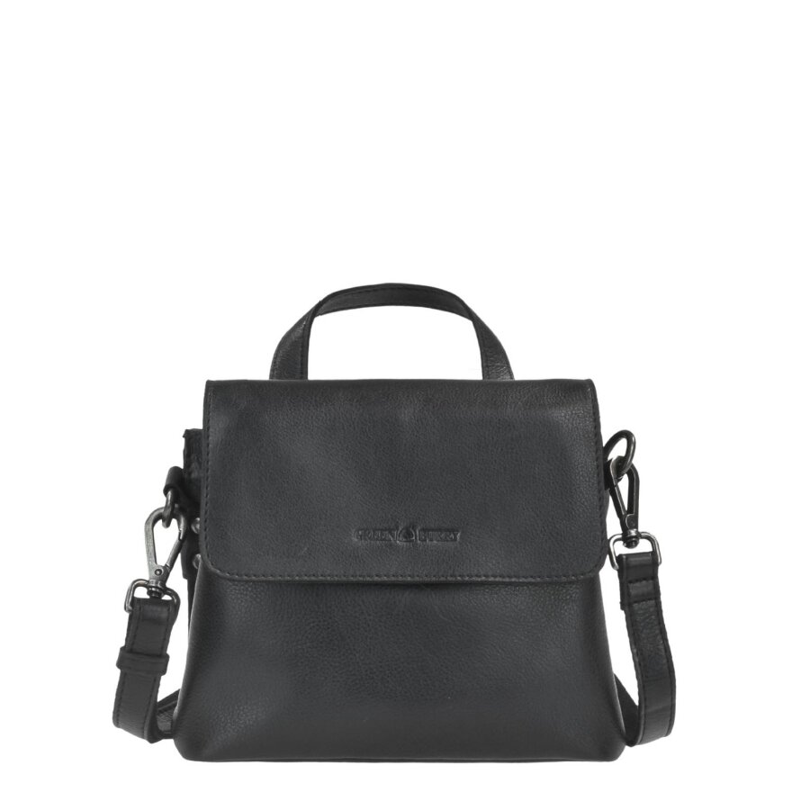 Kleine Damen Umhängetasche schwarz mit Tragegriff Leder 22x18cm | Greenburry Schultertasche mit Überschlag für einen perfekt strukturierten Alltag 251