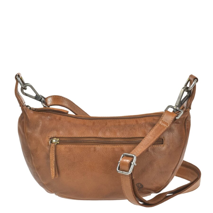 Crossover Tasche Damen Leder braun mit ergonomischem Halbmond-Format | Greenburry Torro Lavado Schultertasche für Alltag Freizeit Reise Festival 1324-