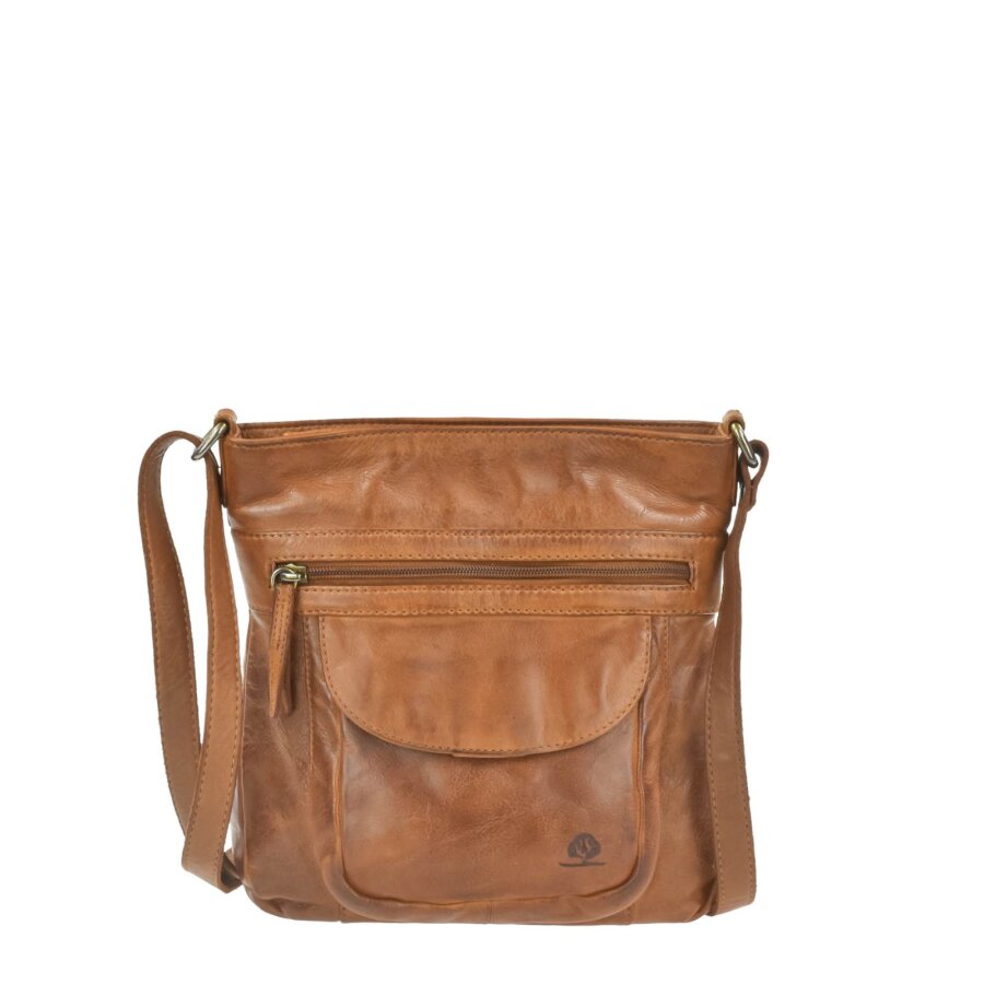 Greenburry Citytasche Damen Leder braun mit tiefem Hauptfach & Vorfach | Torro Lavado kleine Umhängetasche für Alltag Freizeit Reise 1323-24