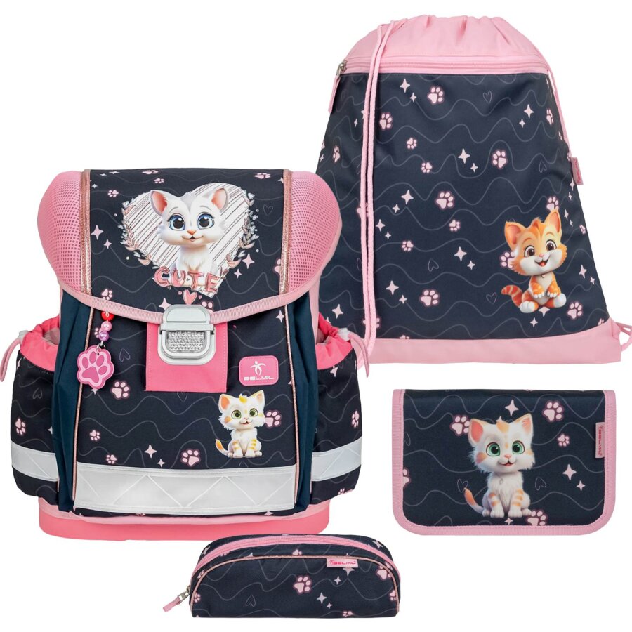 Belmil Schulranzen Set Mädchen ab 1.Klasse Classy Cute Kitten Pinky Kätzchen | AGR & Leicht