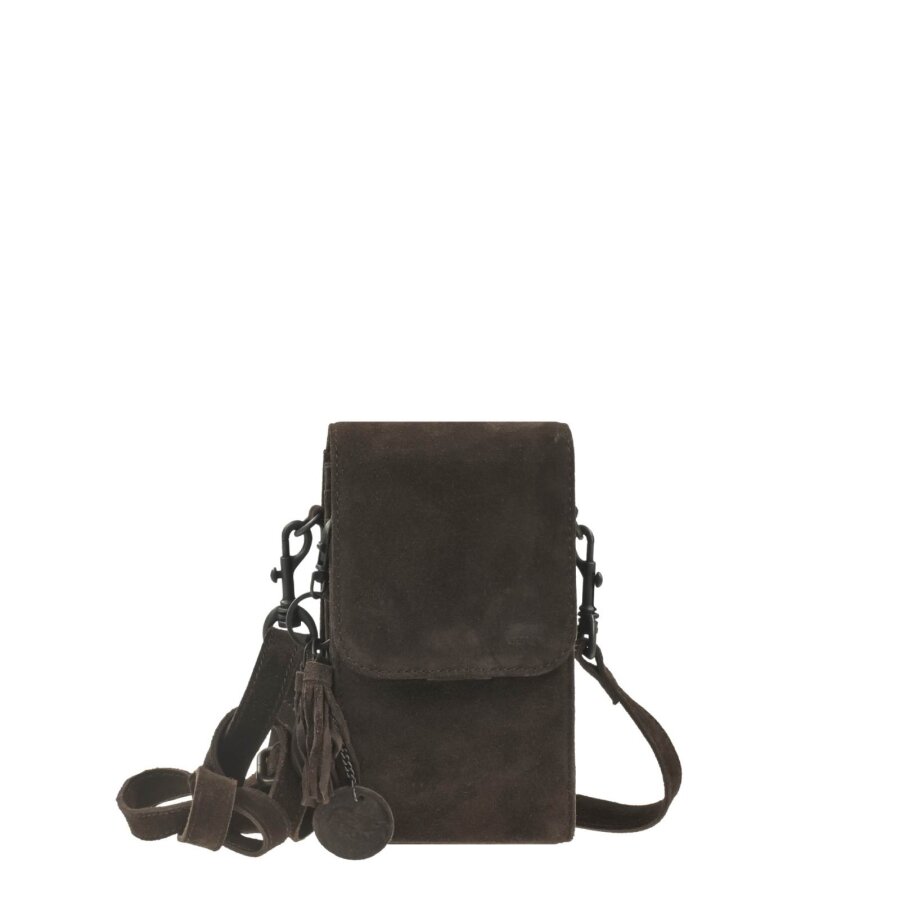 Handytasche zum Umhängen 9 Kartenfächer Leder brown 12x20cm | Bear Design Smartphone Umhängetasche Geldbörse Gürtelschlaufe Organizer für unterwegs