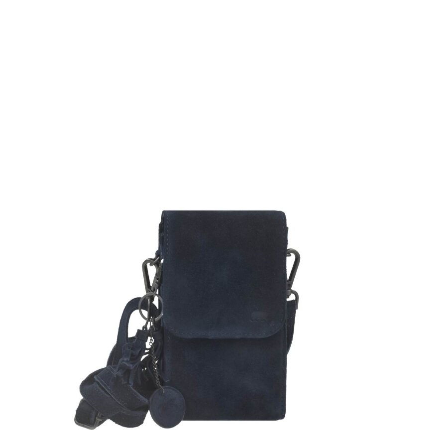 Handytasche zum Umhängen 9 Kartenfächer Leder darkblue 12x20cm | Bear Design Smartphone Umhängetasche Geldbörse Gürtelschlaufe Organizer für unterwegs