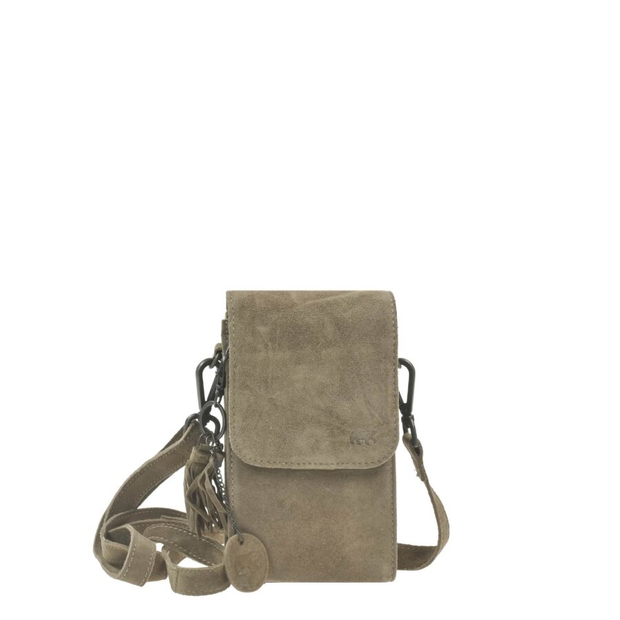 Handytasche zum Umhängen 9 Kartenfächer Leder taupe 12x20cm | Bear Design Smartphone Umhängetasche Geldbörse Gürtelschlaufe Organizer für unterwegs