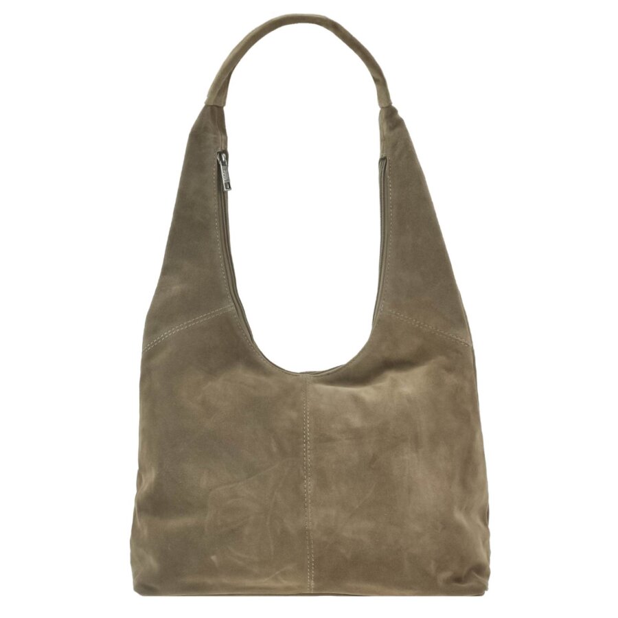 Shopper Beuteltasche bequemer Schultergurt Velourleder taupe 36x25cm | Bear Design Hobo Bag Schultertasche Handytasche geräumiger Begleiter Alltag Bür