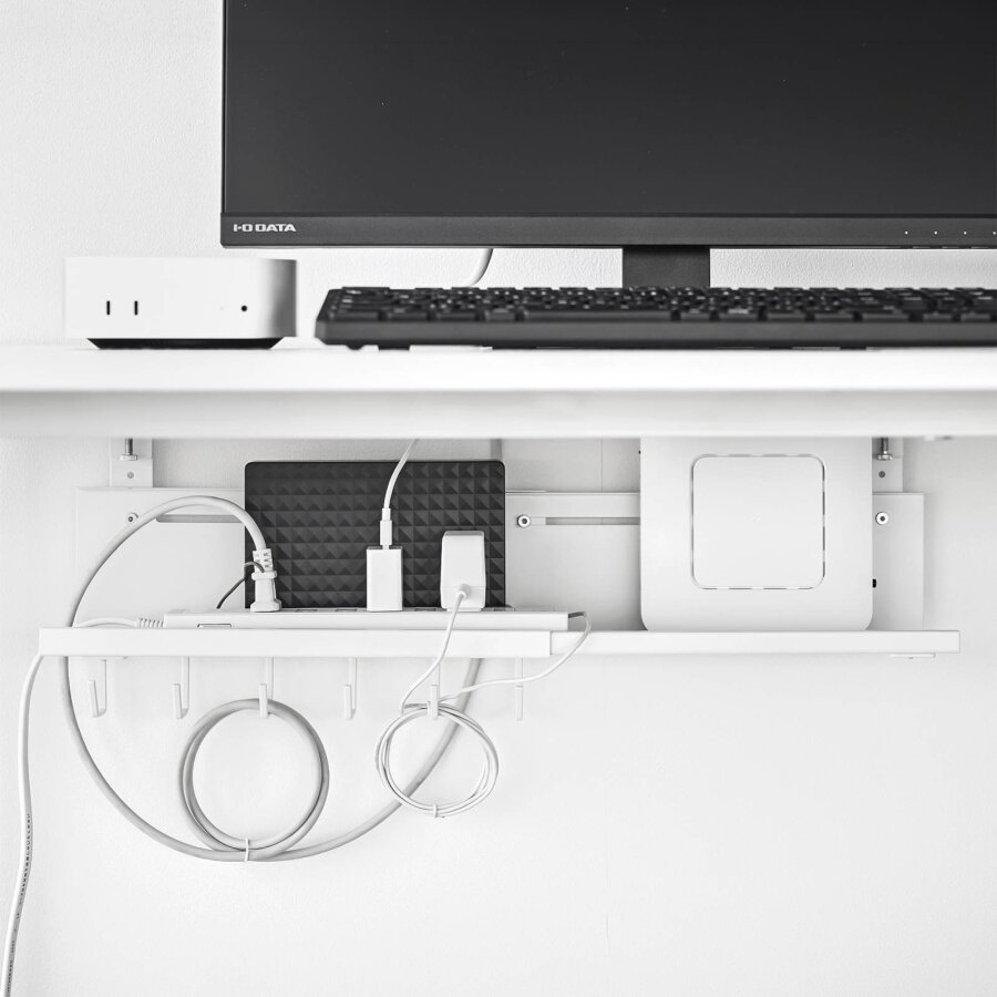 Kabelorganizer ausziehbar Metall 37-60x14x26cm | Yamazaki Smart Untertisch Kabelkanal Schreibtisch Router Halterung Klemme Kabelwanne Steckdosenleiste