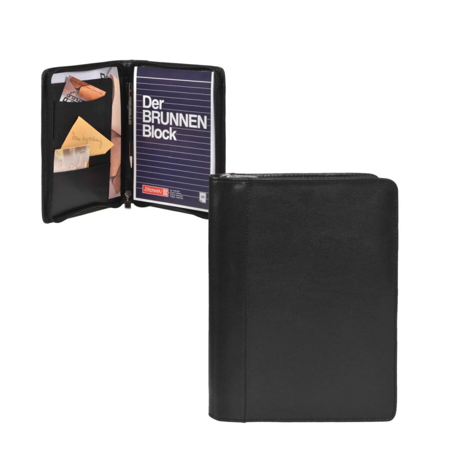 Esquire Schreibmappe A5 Reißverschluss & Schreibblock Business – Leder schwarz. Die sichere Konferenzmappe für perfekte Organisation bei Terminen.