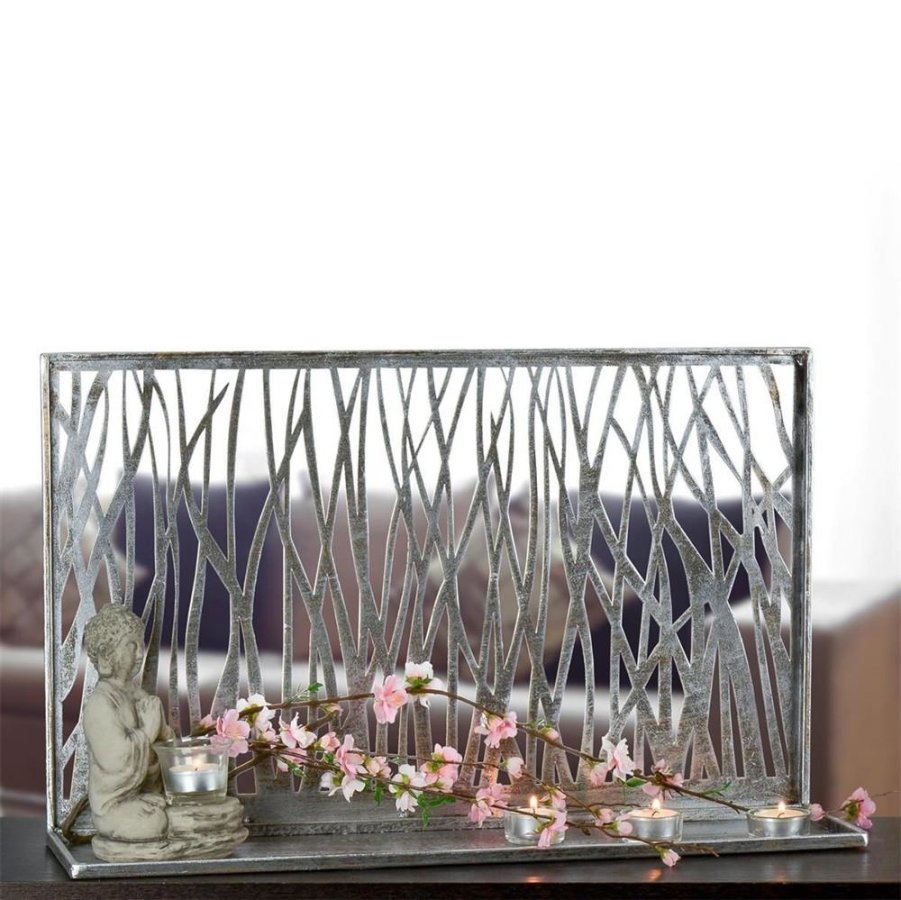 Exklusives Deko Objekt Lianen 60x38cm aus Metall mit Kerzenhalter antik silber