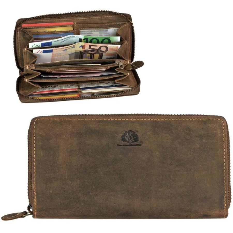 Geldbörse Leder 19x10cm mit Reißverschluss 'Vintage' antikbraun Greenburry 820-25