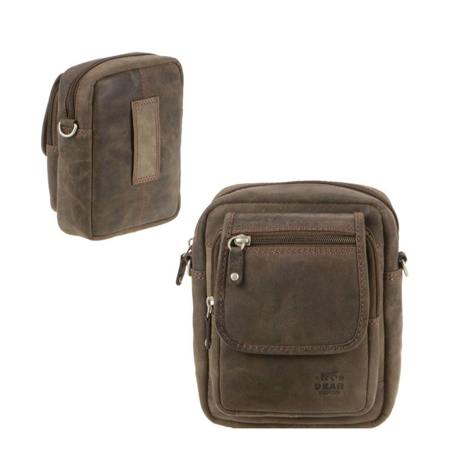 Gürteltasche Herren Leder braun 15x19cm | Bear Design - ein robuster Begleiter im Vintage-Look für sicheres Verstauen auf Reisen und im Alltag.