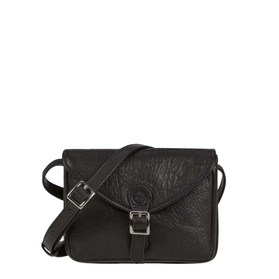 Umhängetasche verstellbarer Schultergurt Leder schwarz 18x14cm | Sonnenleder Ibiza Damen. Elegante Handtasche für einen organisierten Auftritt.