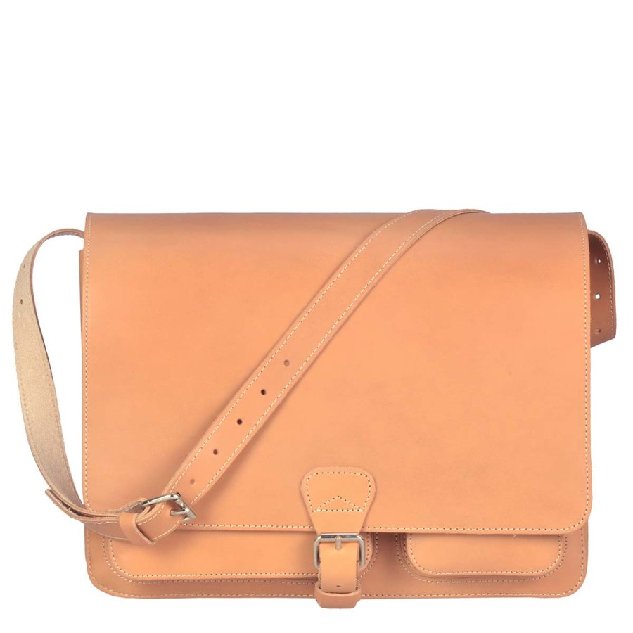 Umhängetasche Leder 40x30cm mit 2 Fächern 'Classic' natur 2537-10 Ruitertassen