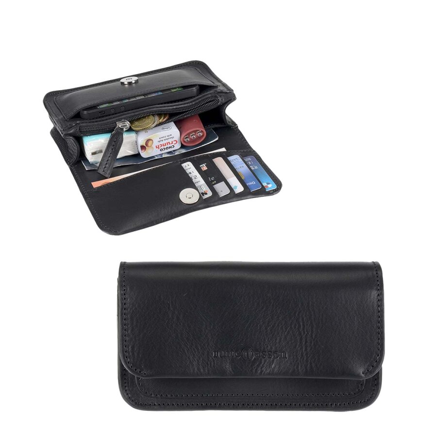 Ruitertassen Gürteltasche viele Fächer 18x10cm Leder schwarz. Ein robuster und sicherer Organizer für Ihre Wertsachen bei Outdoor-Abenteuern und Reise