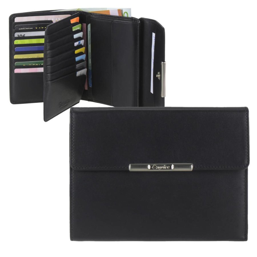 Portemonnaie Damen Leder groß mit 20 Kartenfächern schwarz Esquire 'Helena' 14x10cm