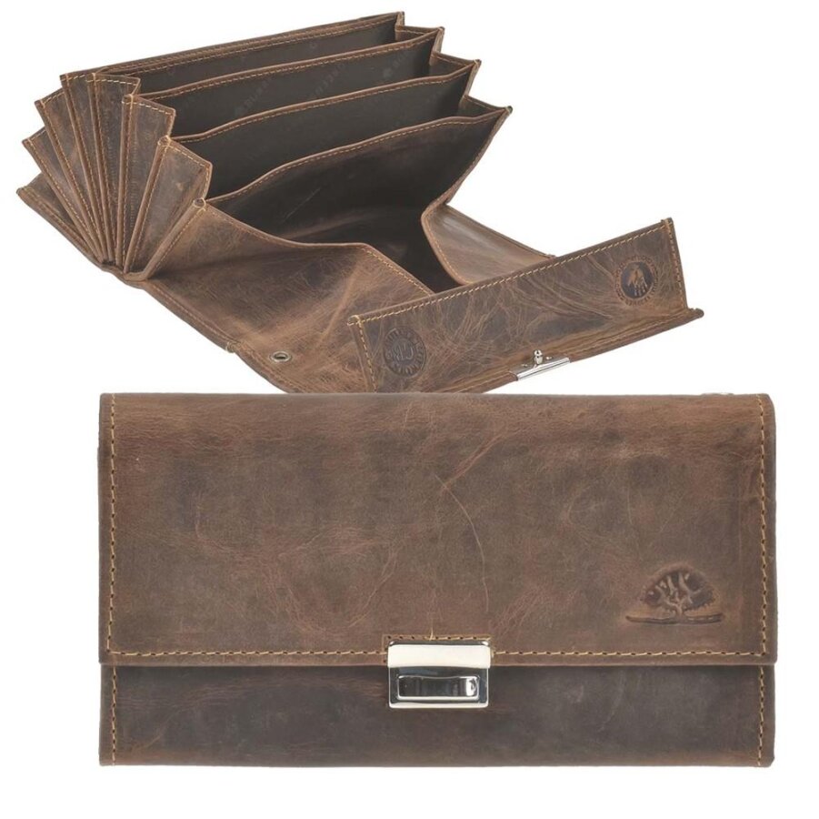 Kellnerportemonnaie Leder 7 Fächer Vintage antik braun | Greenburry Kellner Portemonnaie Geldbeutel 1785