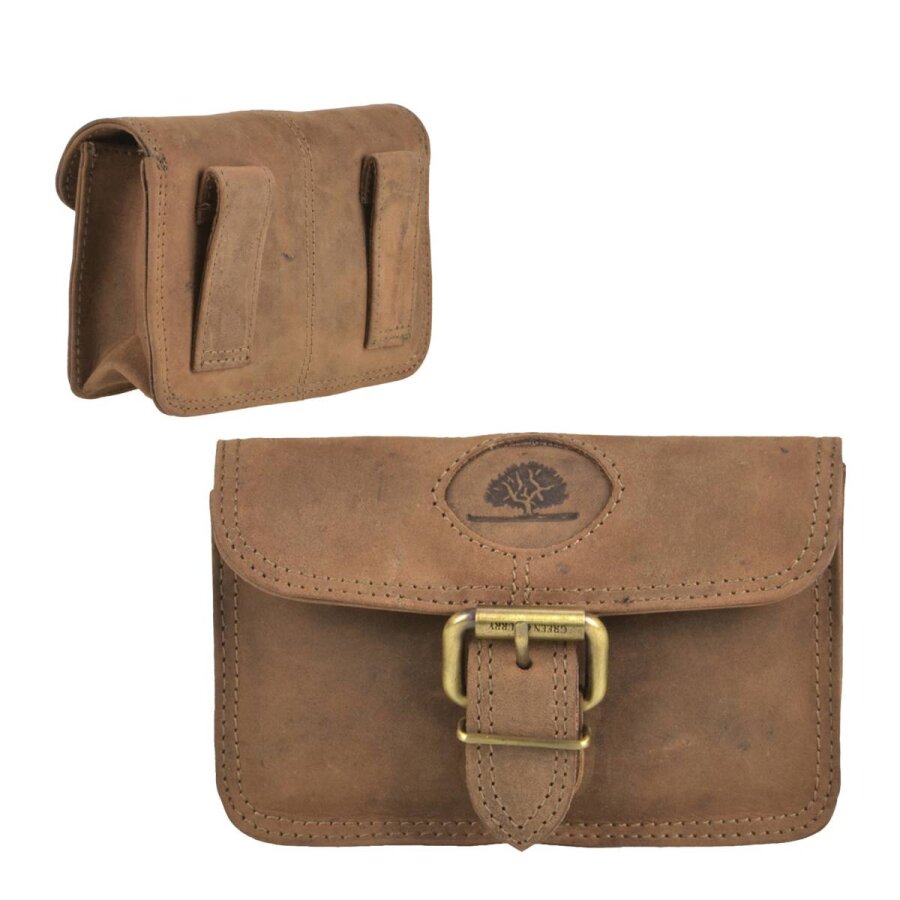Greenburry Gürteltasche Herren Damen Querformat 14x9cm Leder antikbraun. Ein sicherer Organizer für Ihre Wertsachen bei Outdoor-Touren und auf Reisen.