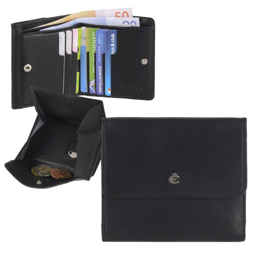 Geldbörse Wiener Schachtel 10 Kartenfächer RFID Harry – Leder schwarz - Esquire. Das übersichtliche Münzfach für eine perfekte Organisation im Alltag.