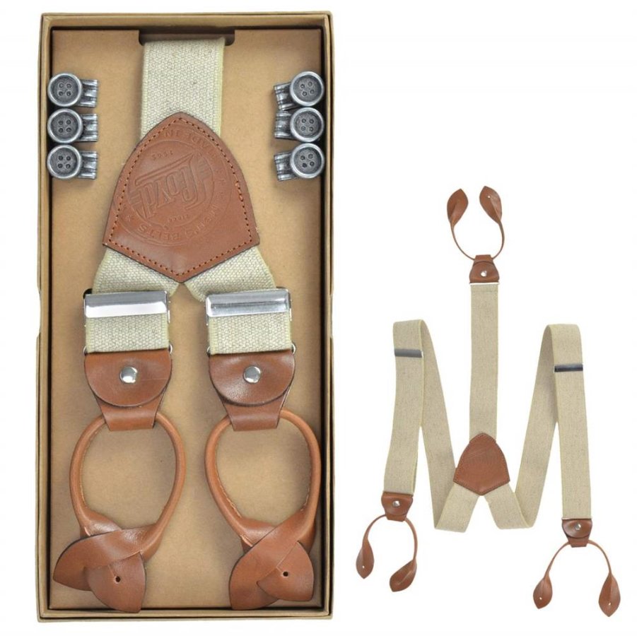 Lloyd Hosenträger Herren Vintage Retro Style zum Knöpfen und Clippen 35mm breit 'Casuals', moderne Y-Form, für Jeans, für Männer, natur beige