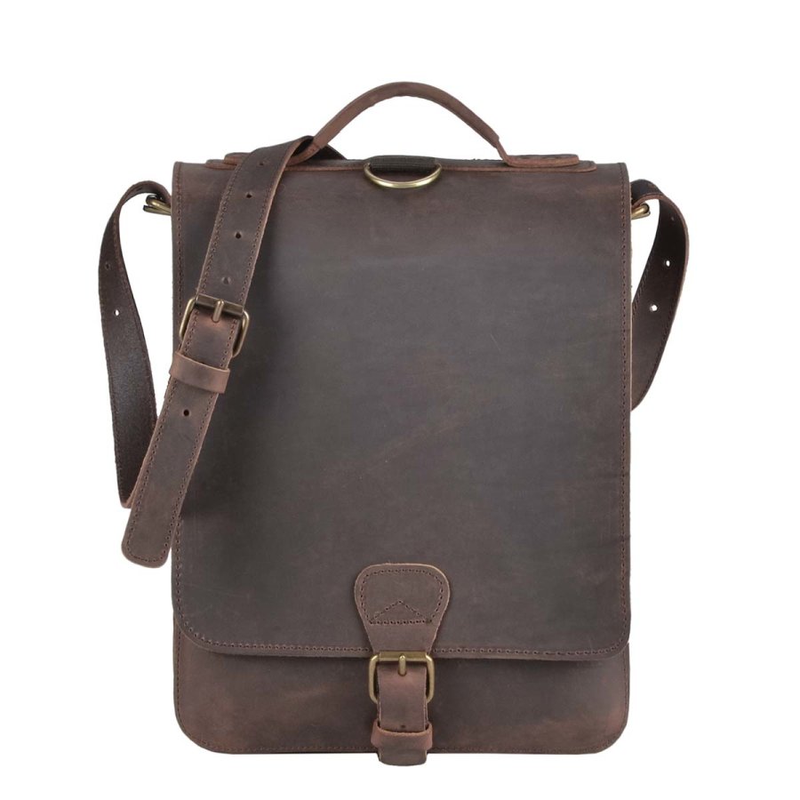 Umhängetasche Leder 28x37cm mit 2 Fächern 'Classic' ranger braun 2526-73 Ruitertassen