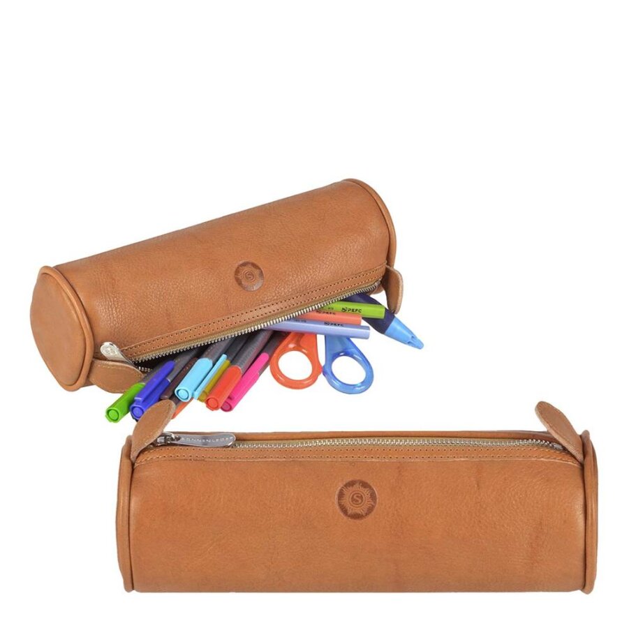Schlampermäppchen Rolle Leder naturbraun 20x6x6cm | Sonnenleder Lotta. Langlebige Qualität für Schule und Beruf in natürlichem, zeitlosem Design.
